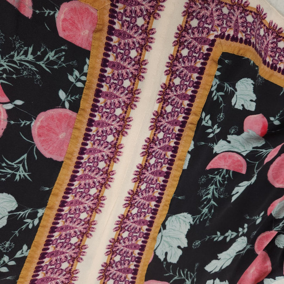 Free People Shirt Women's Small Boho Citrus Tie Sleeve Top Pink Black - Picture 7 of 11